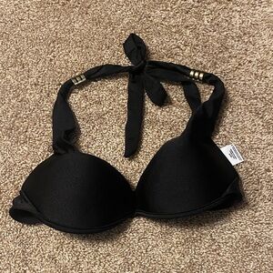 Moschino Black Halter Push-Up Bra Top with Gold Accents